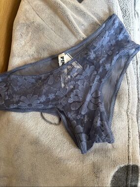 PINK Victoria's Secret Dusty Blue Floral Lace Bikini Panty